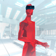 The main character from Superhot standing in a large white room.
